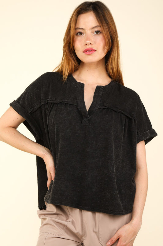 Very j nochted short sleeve washed t-shirt - black / s