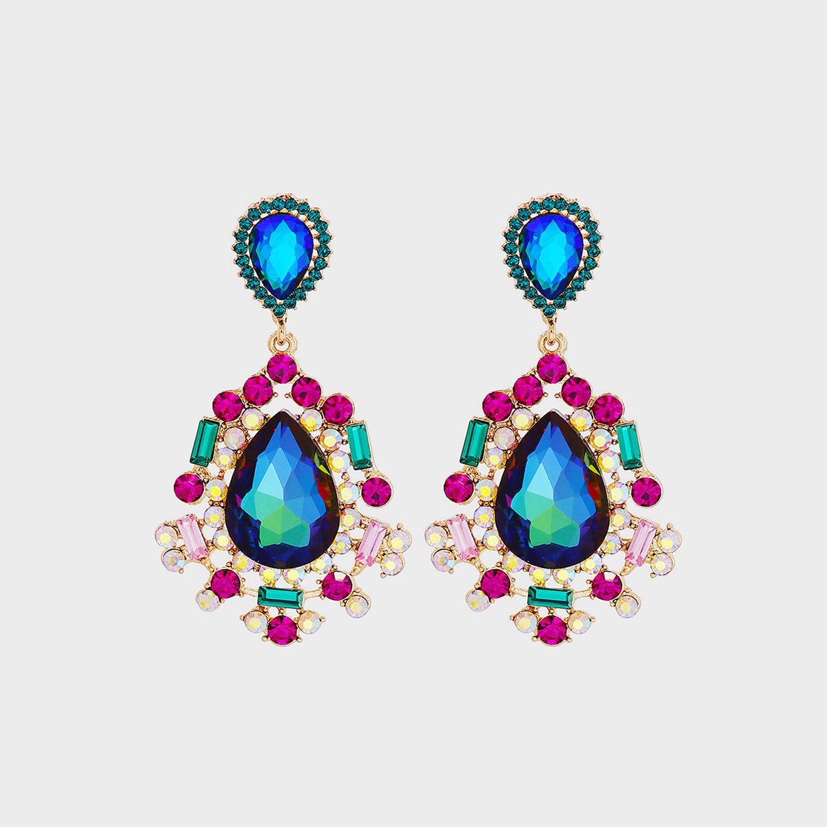 Teardrop shape rhinestone alloy dangle earrings - royal blue / one size