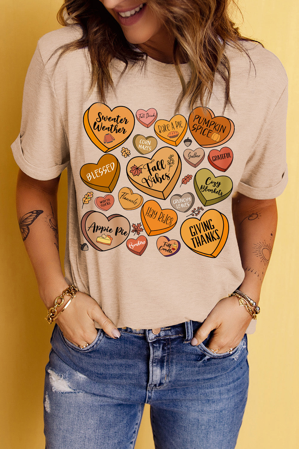 Heart graphic round neck short sleeve t-shirt - dust storm / s