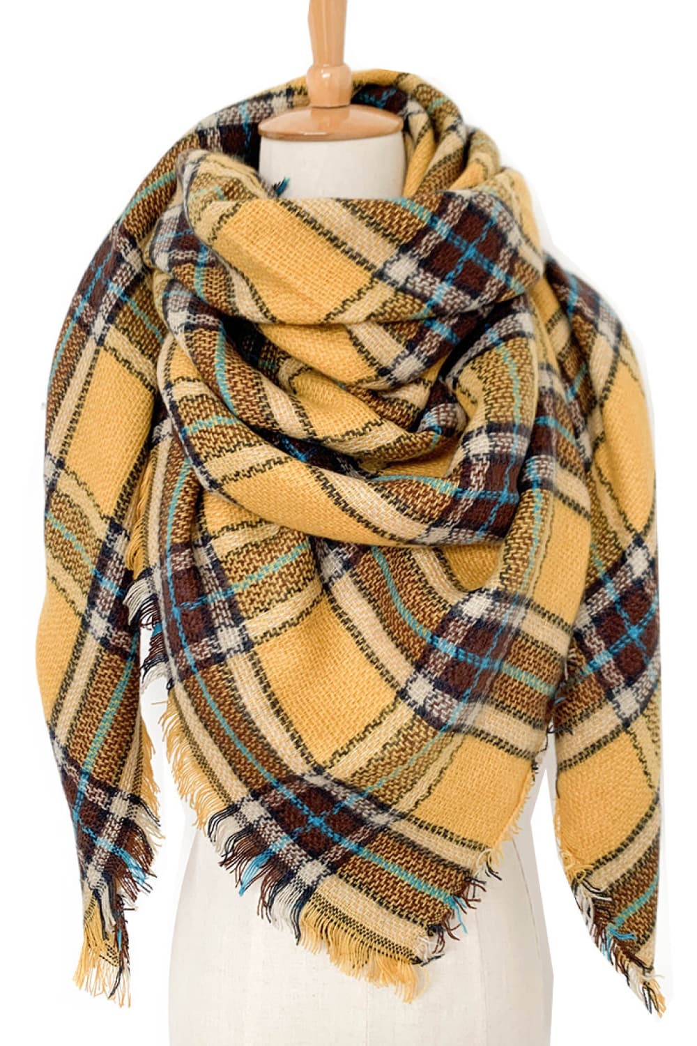 Plaid imitation cashmere scarf - banana yellow / one size