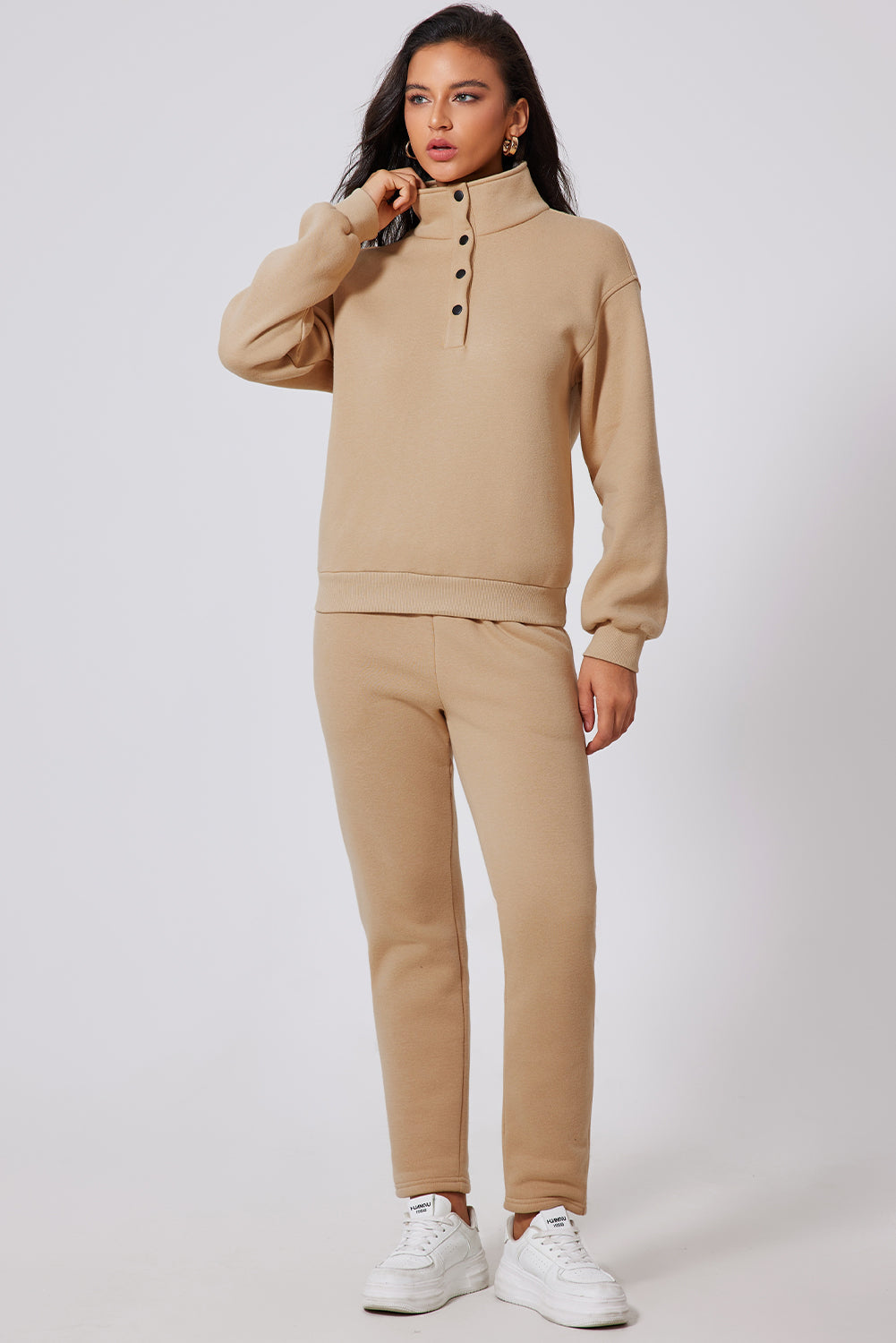 Half snap turtleneck top and pants active set