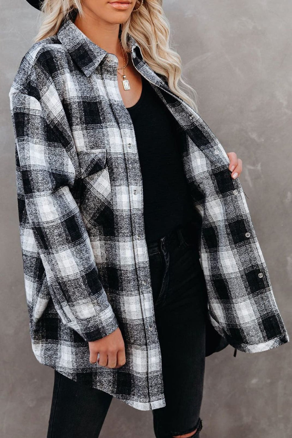 Full size plaid collared neck long sleeve shirt