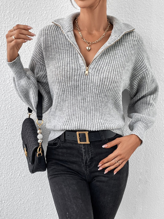 Honey half zip dropped shoulder sweater - gray / s