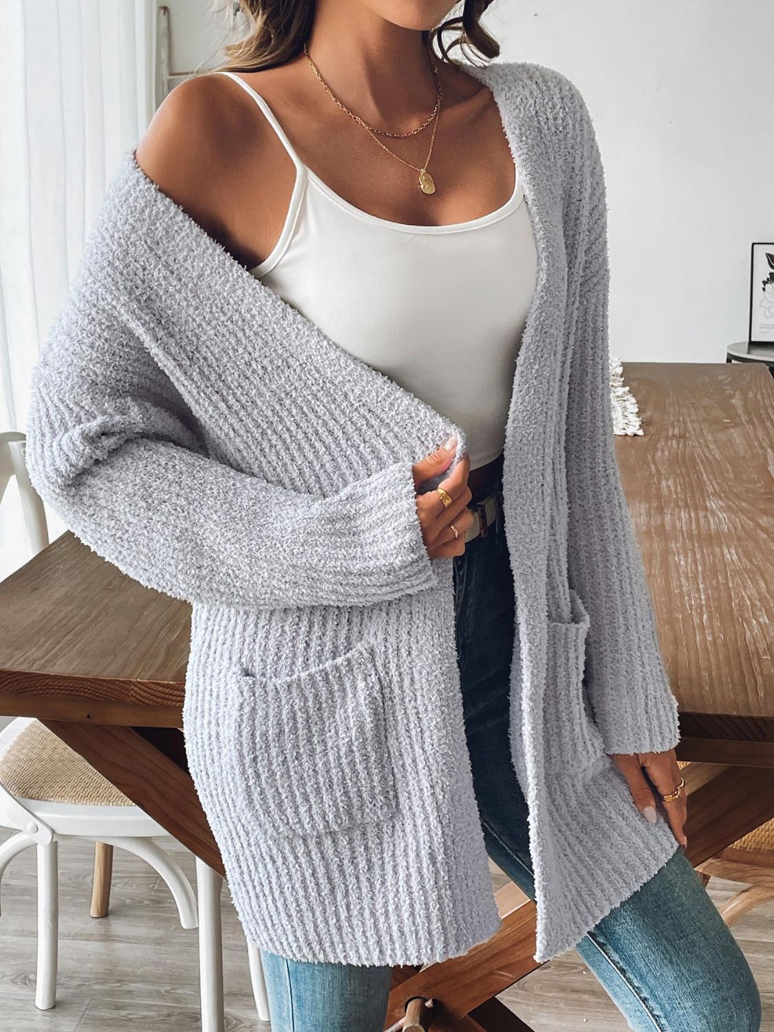 Open front long sleeve cardigan