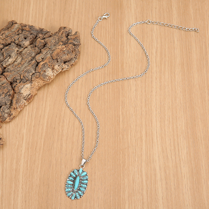 Artificial turquoise pendant alloy necklace - teal / one size