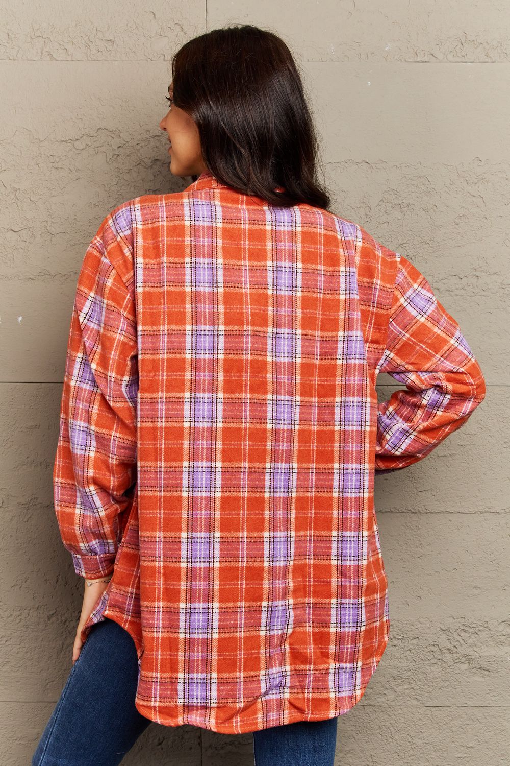 Ninexis full size plaid collared neck button-down long sleeve jacket