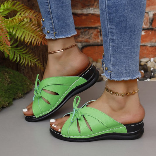 Tied open toe low heel sandals - neon green / 36(us5)