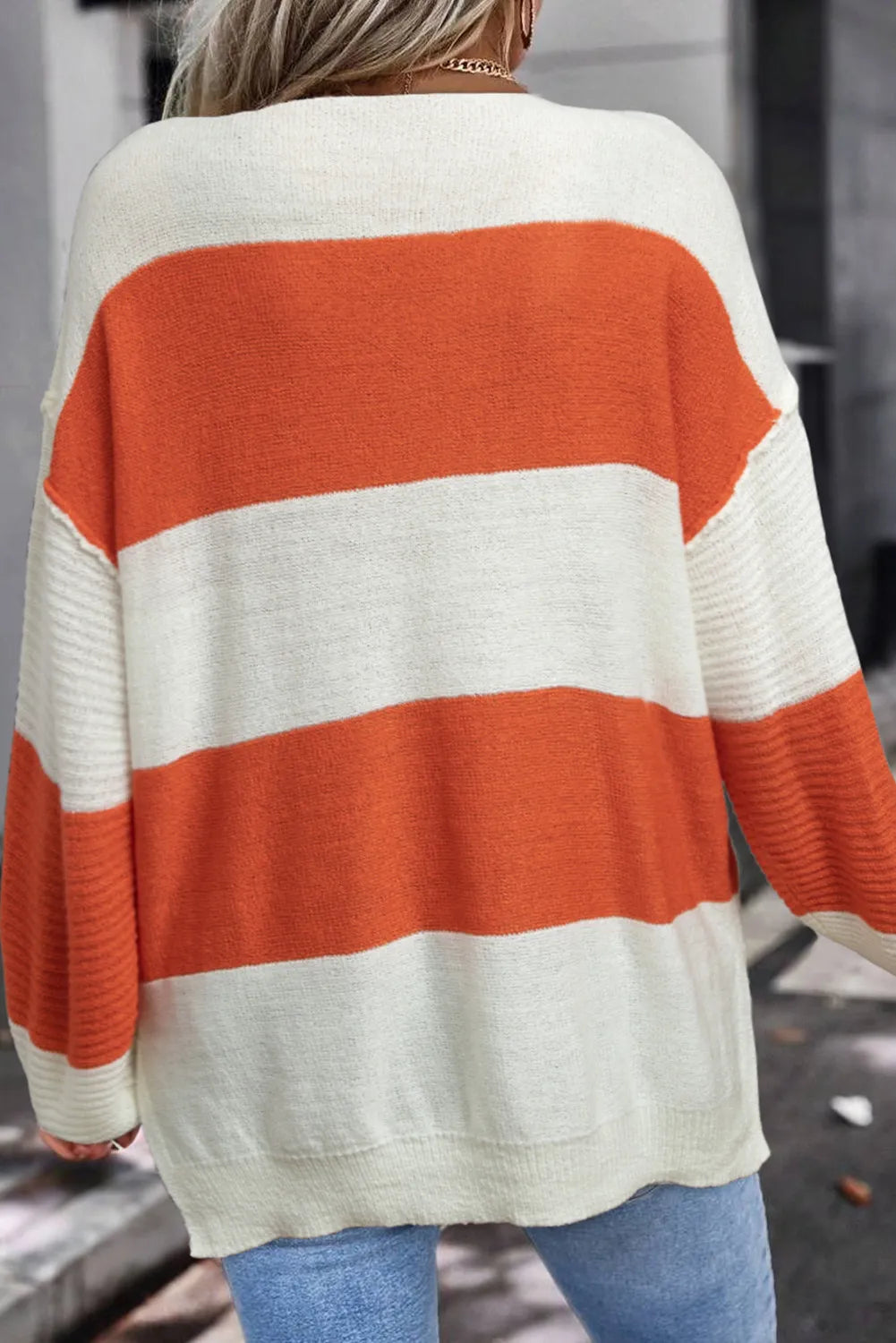 Color block dropped shoulder v-neck sweater