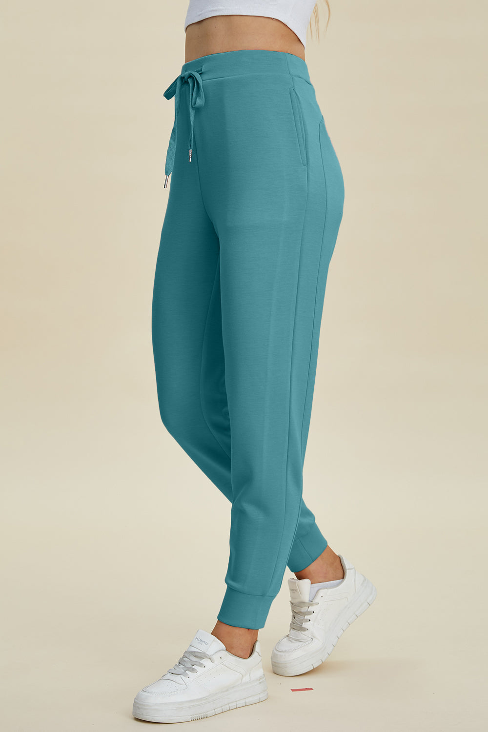 Basic bae full size air scuba drawstring high waist joggers - teal / xl