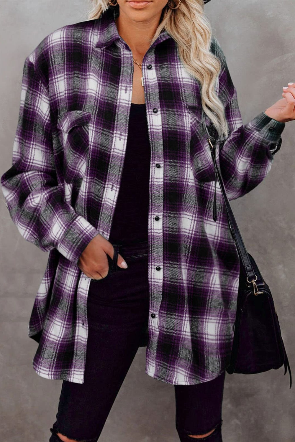 Full size plaid collared neck long sleeve shirt