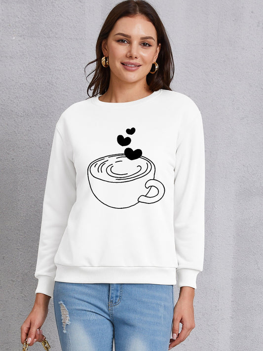 Cup graphic round neck dropped shoulder sweatshirt - white / s