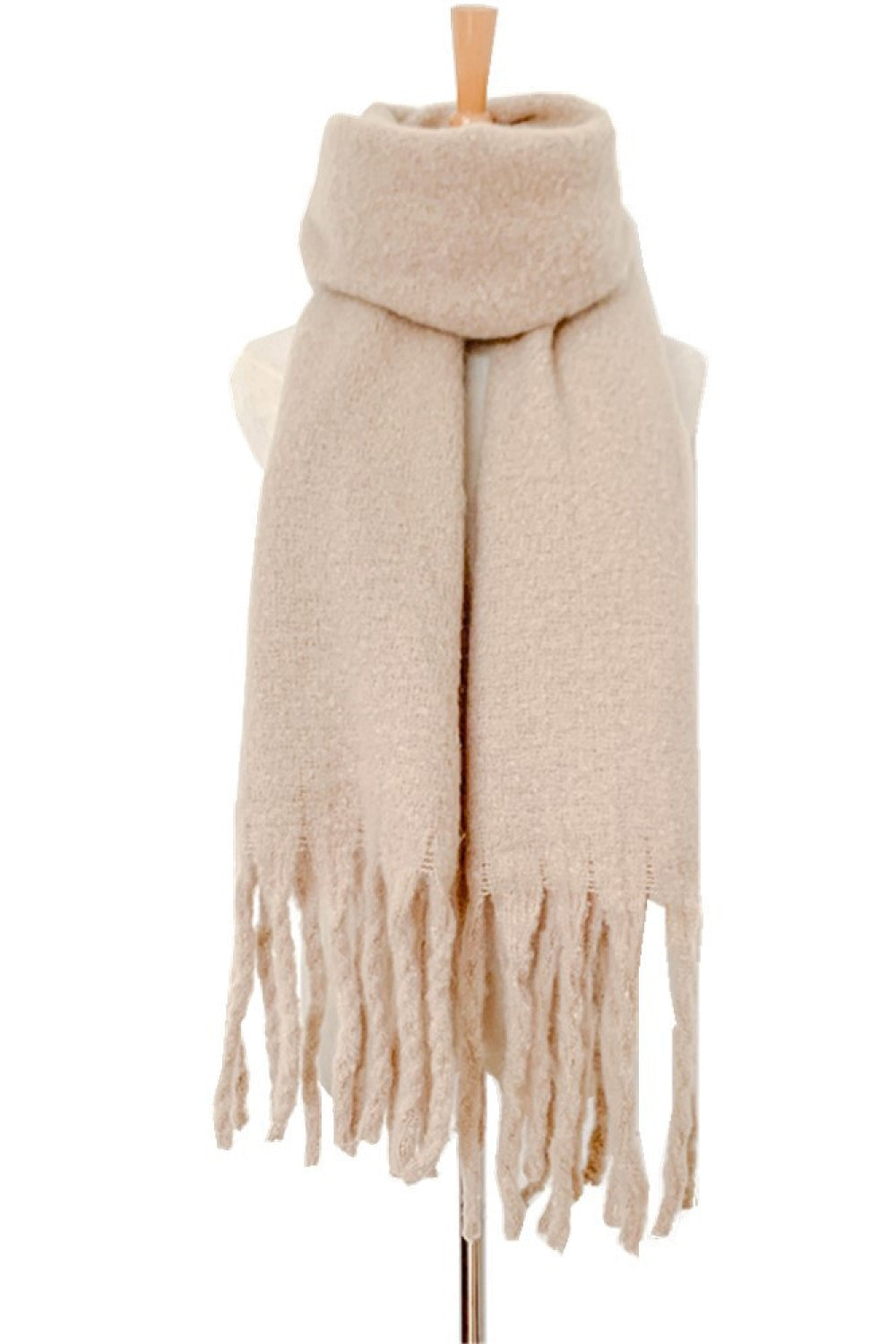 Fringe detail polyester scarf - tan / one size