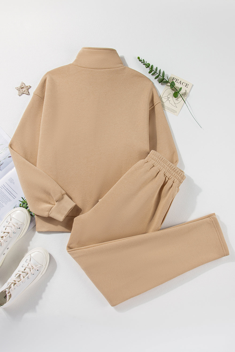 Half snap turtleneck top and pants active set