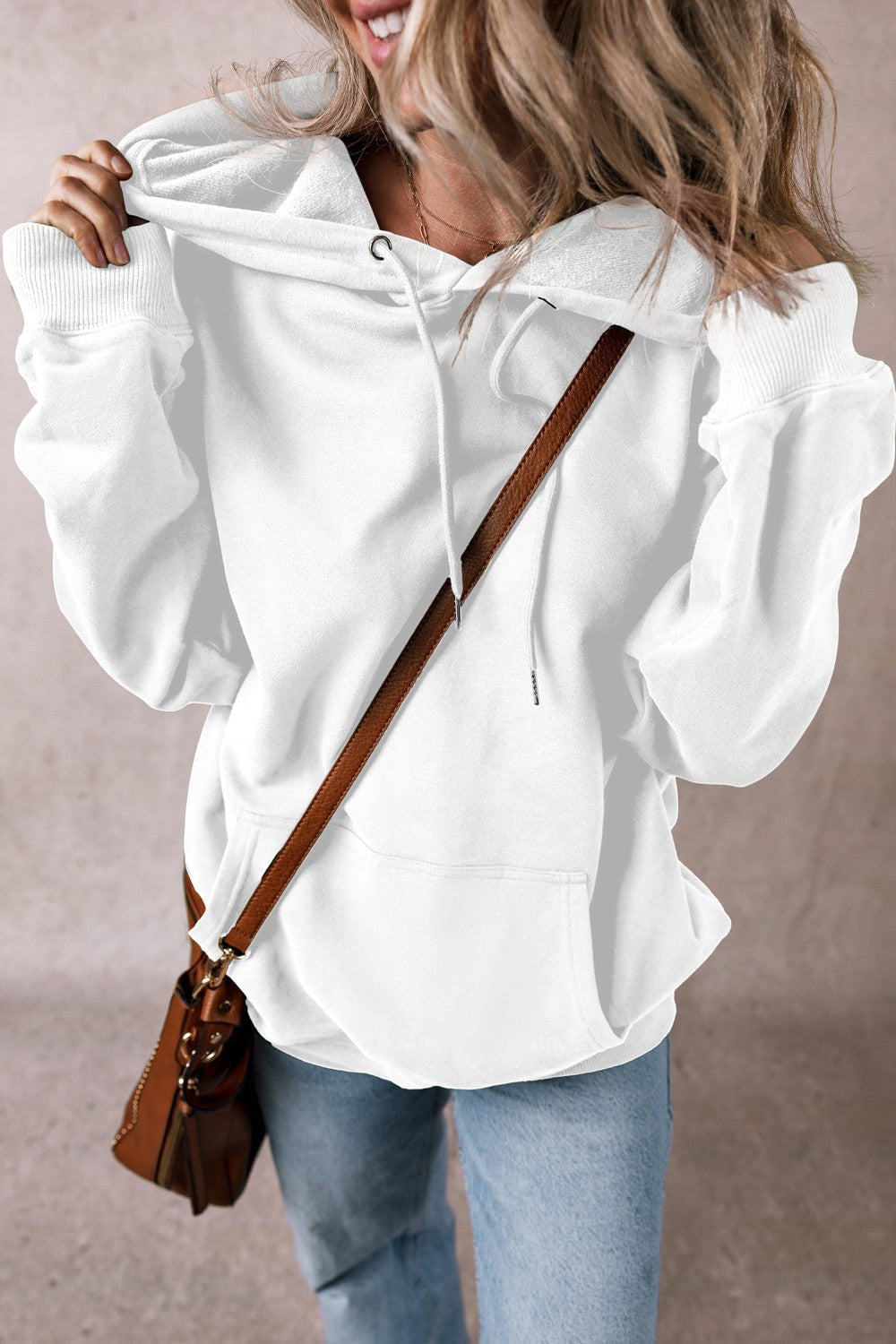 Drawstring pocketed long sleeve hoodie