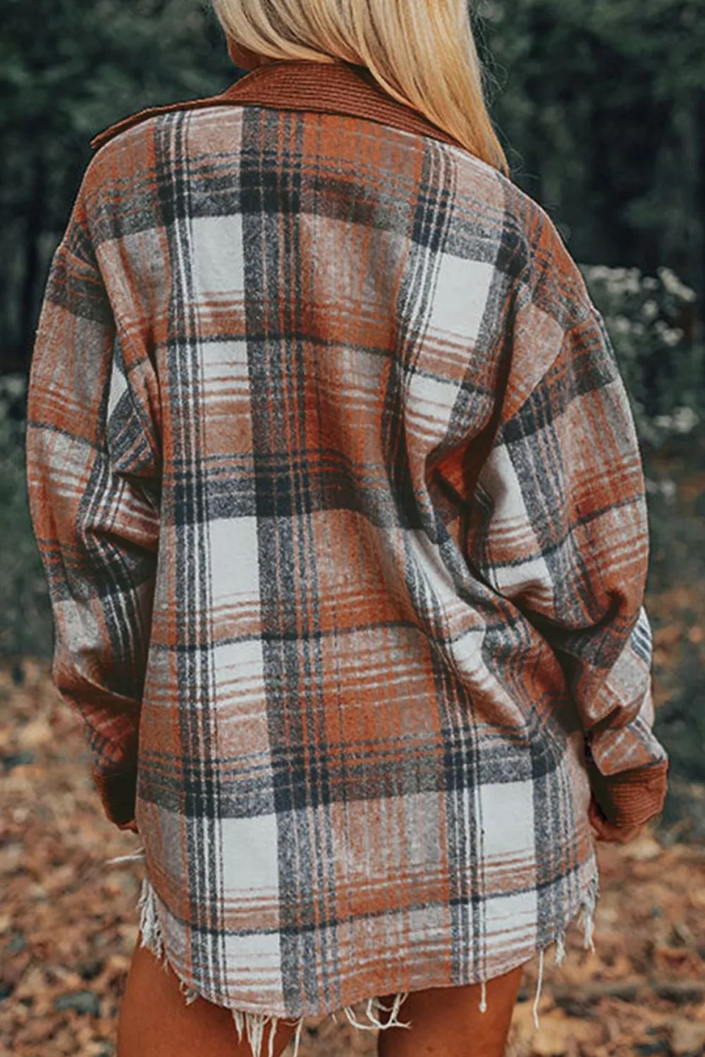 Plaid button up long sleeve shacket