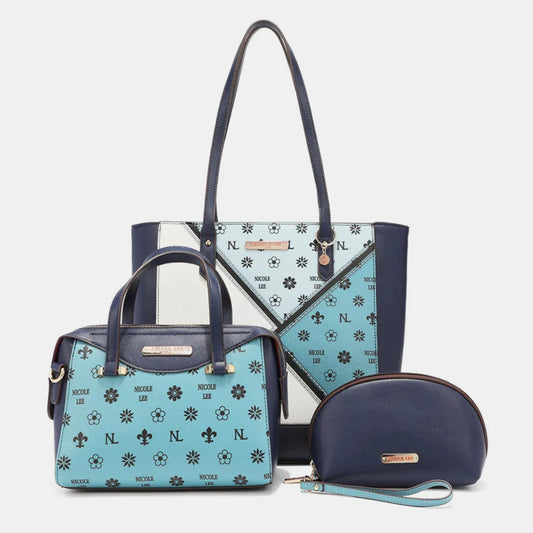 Nicole lee usa 3-piece color block handbag set - blue / one size