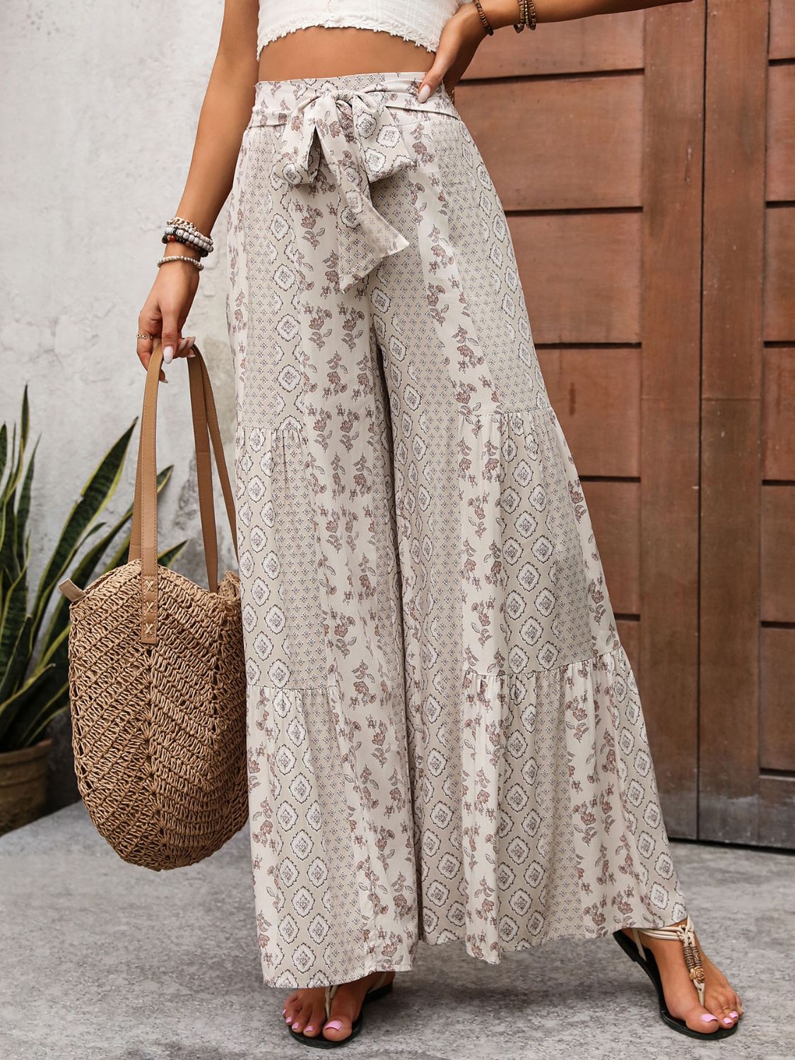 Perfee printed wide leg pants