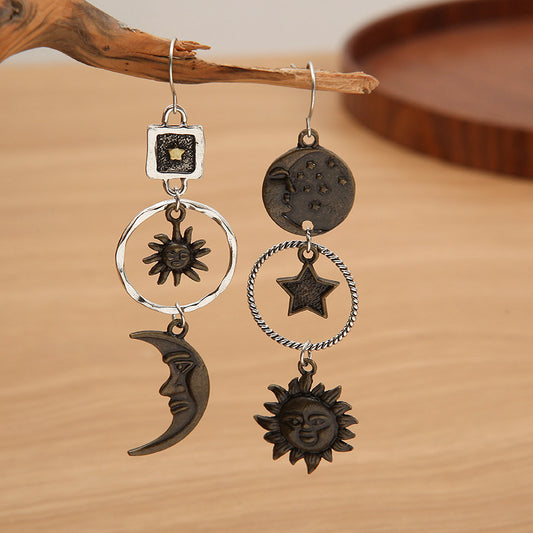 Star sun and moon earrings - copper / one size