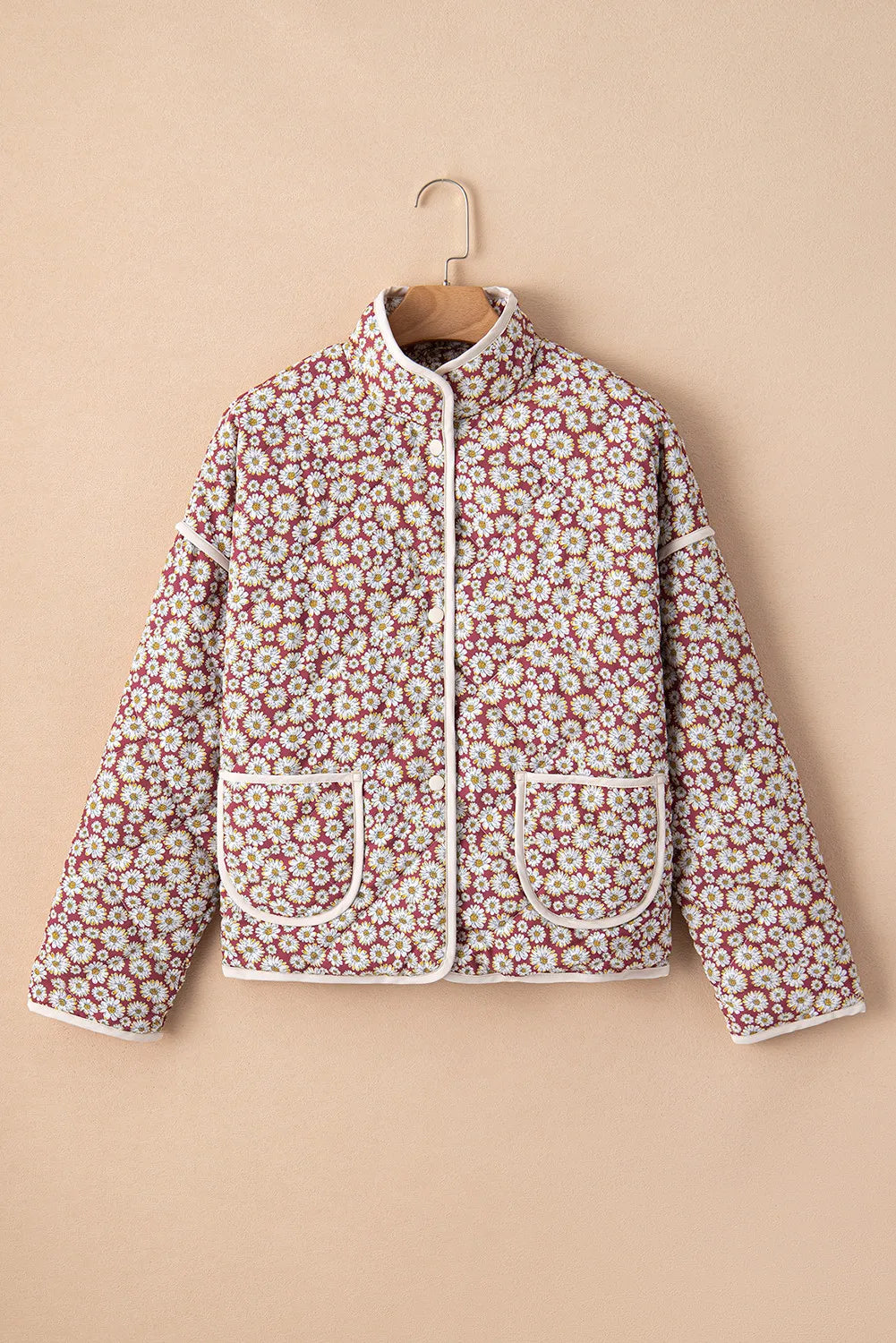 Floral snap down mock neck coat