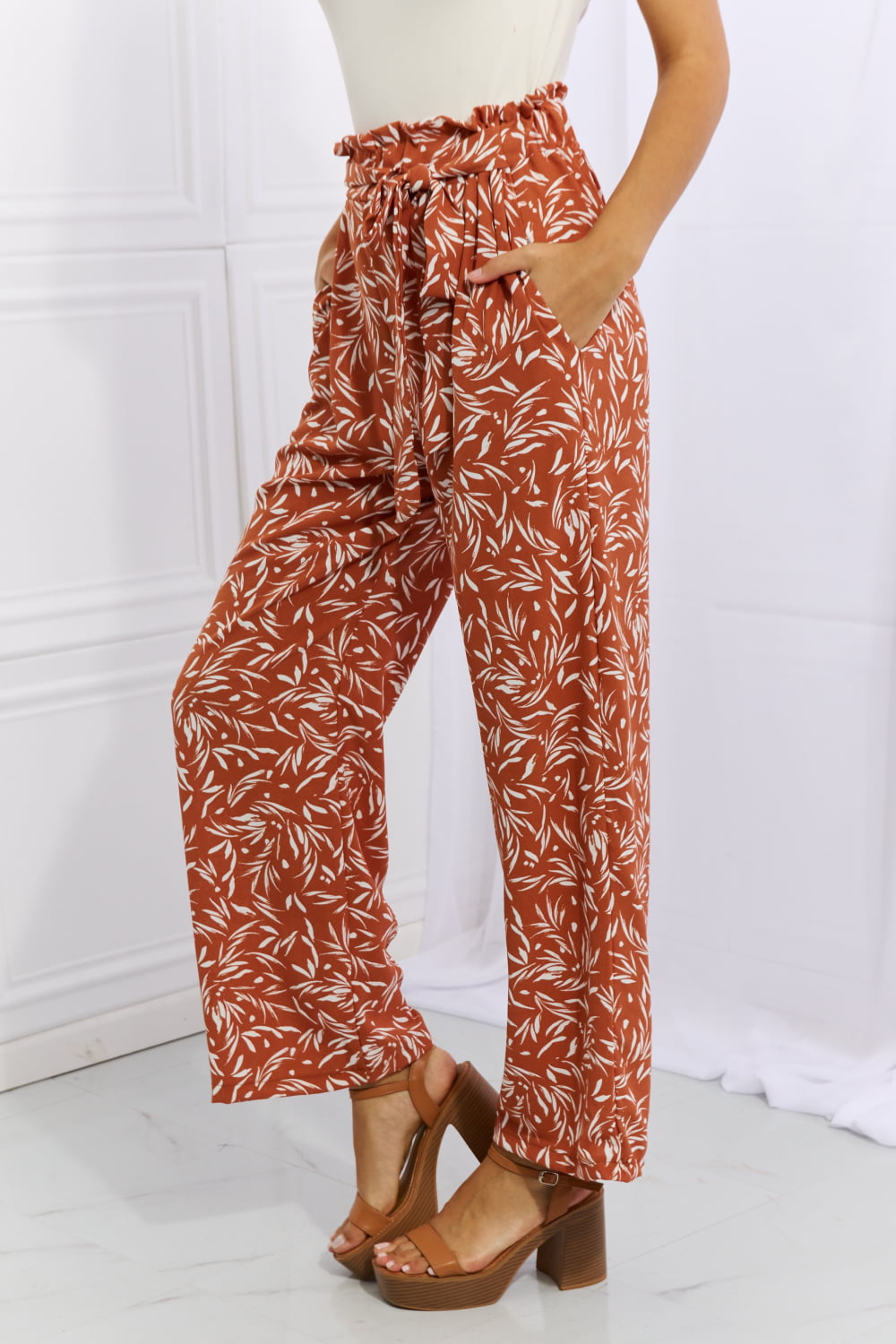 Heimish right angle full size geometric printed pants in red orange