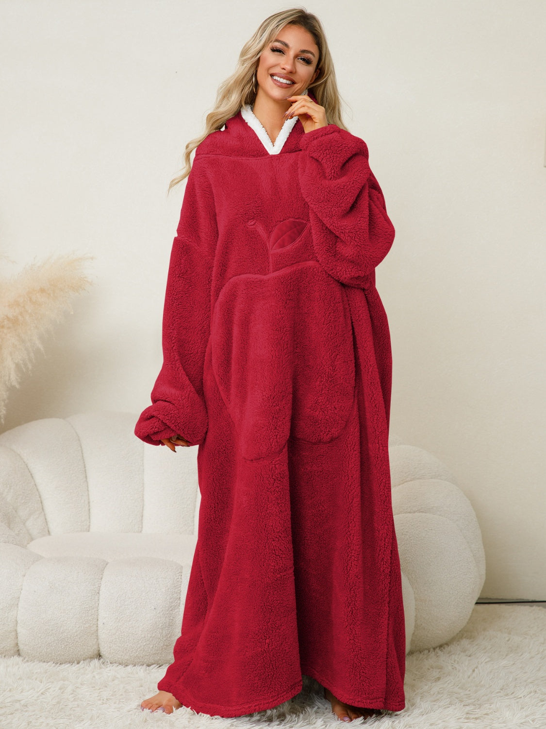 Pocketed contrast long sleeve hooded lounge dress