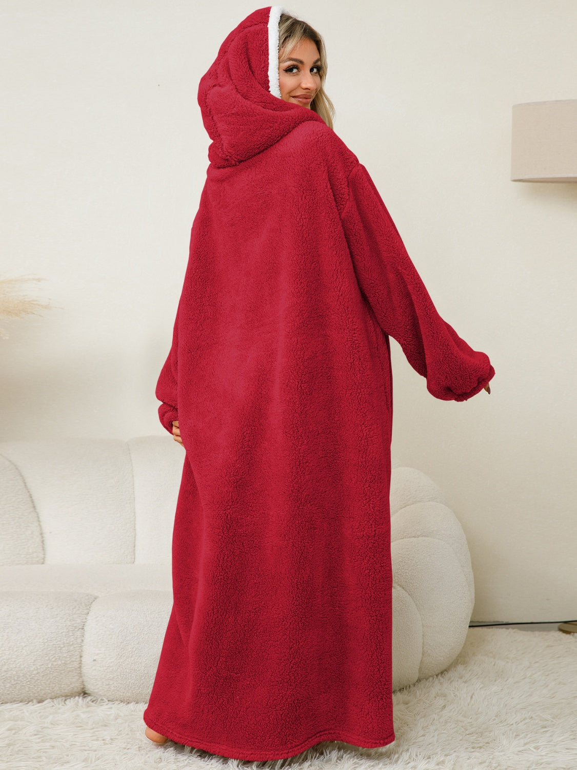 Pocketed contrast long sleeve hooded lounge dress