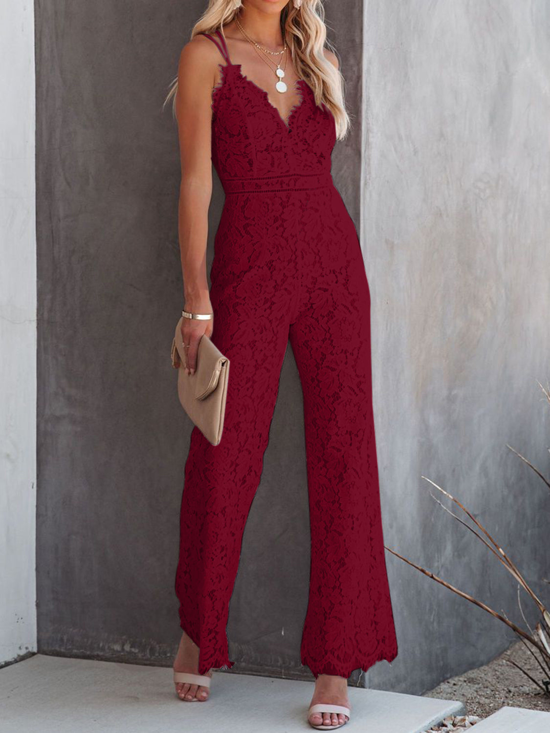 Lace v-neck spaghetti strap jumpsuit