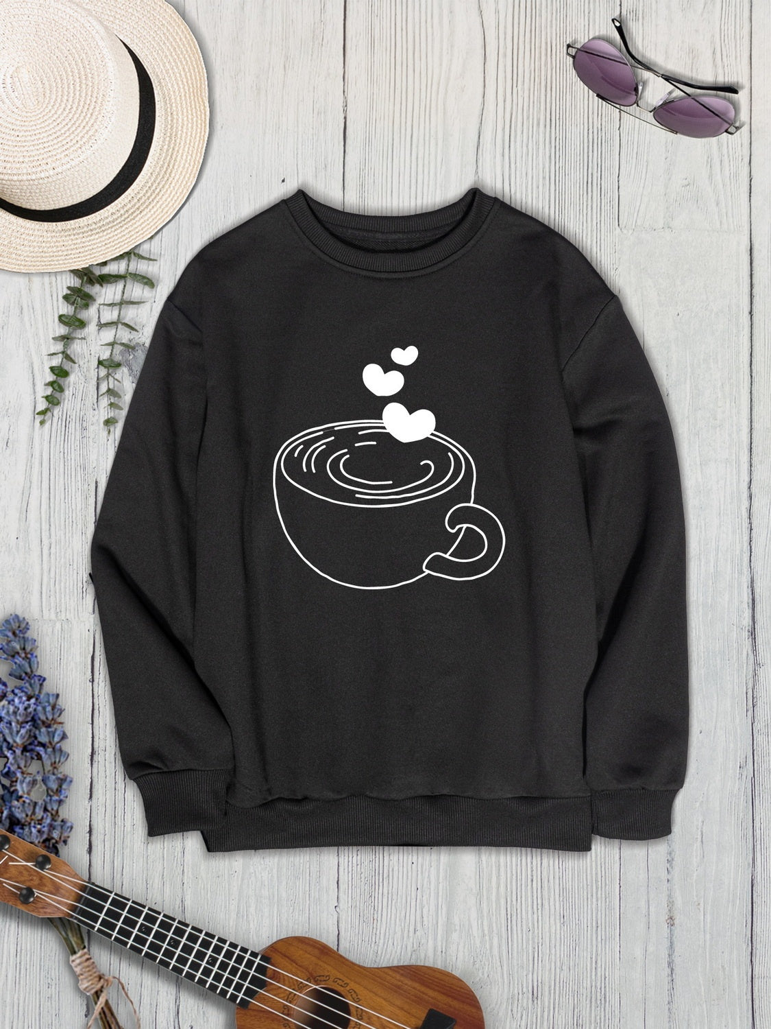 Cup graphic round neck dropped shoulder sweatshirt