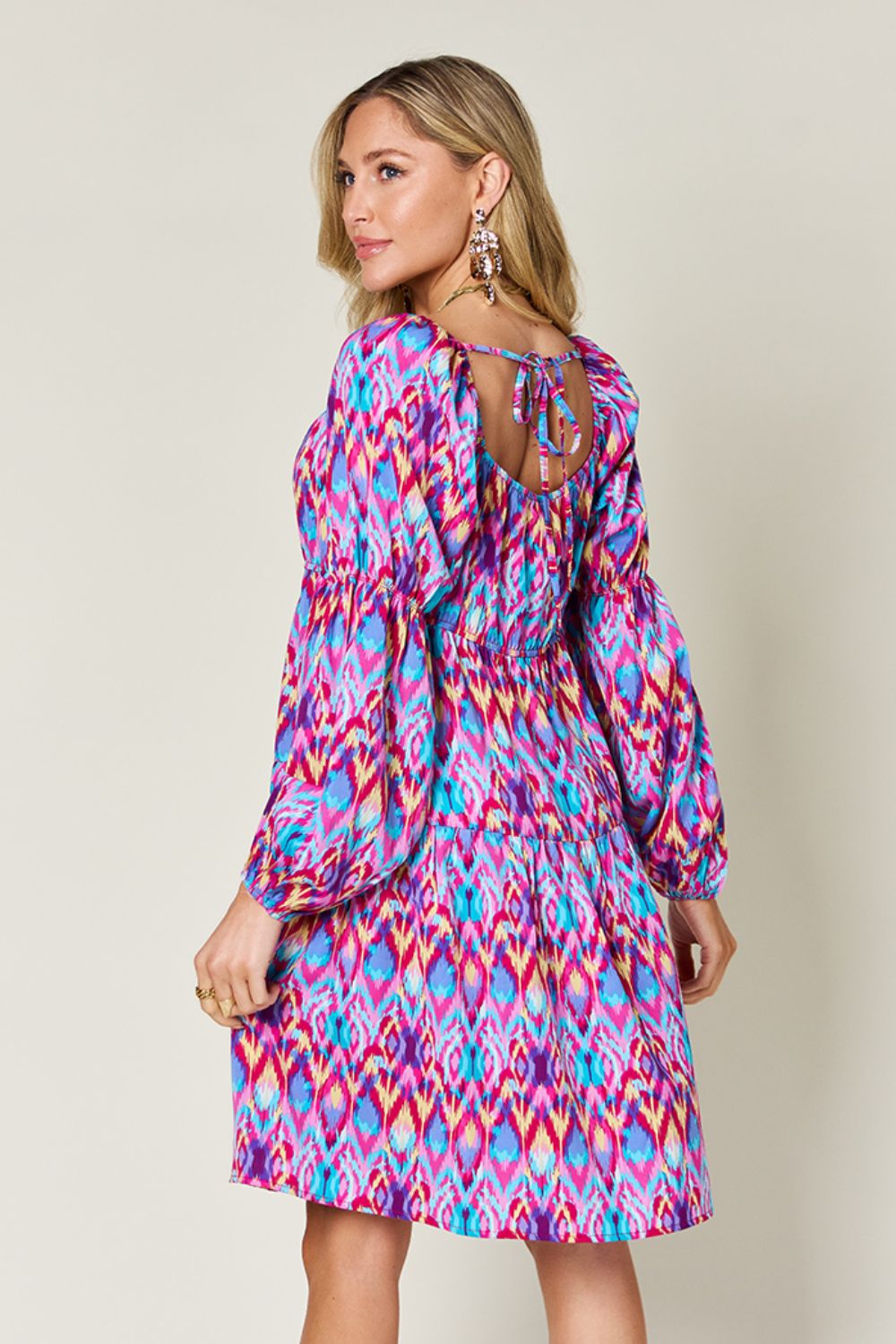 Double take full size printed long sleeve dress