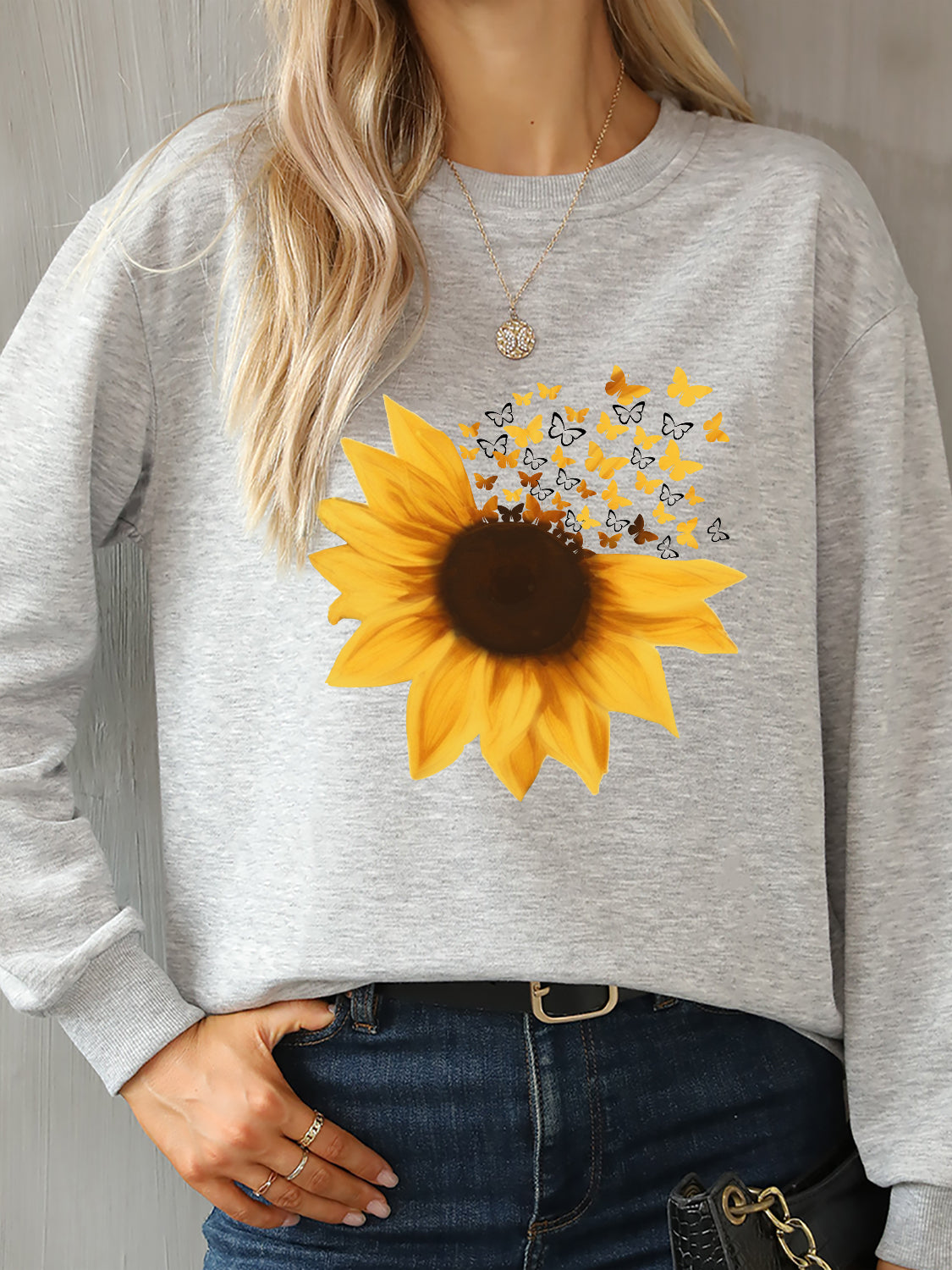 Sunflower round neck dropped shoulder sweatshirt - dark gray / s