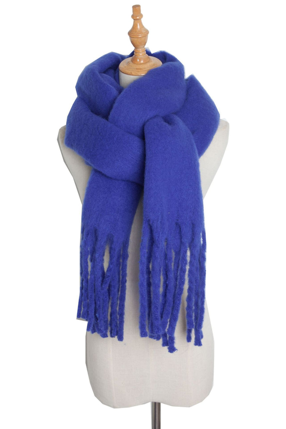 Fringe detail polyester scarf - royal blue / one size