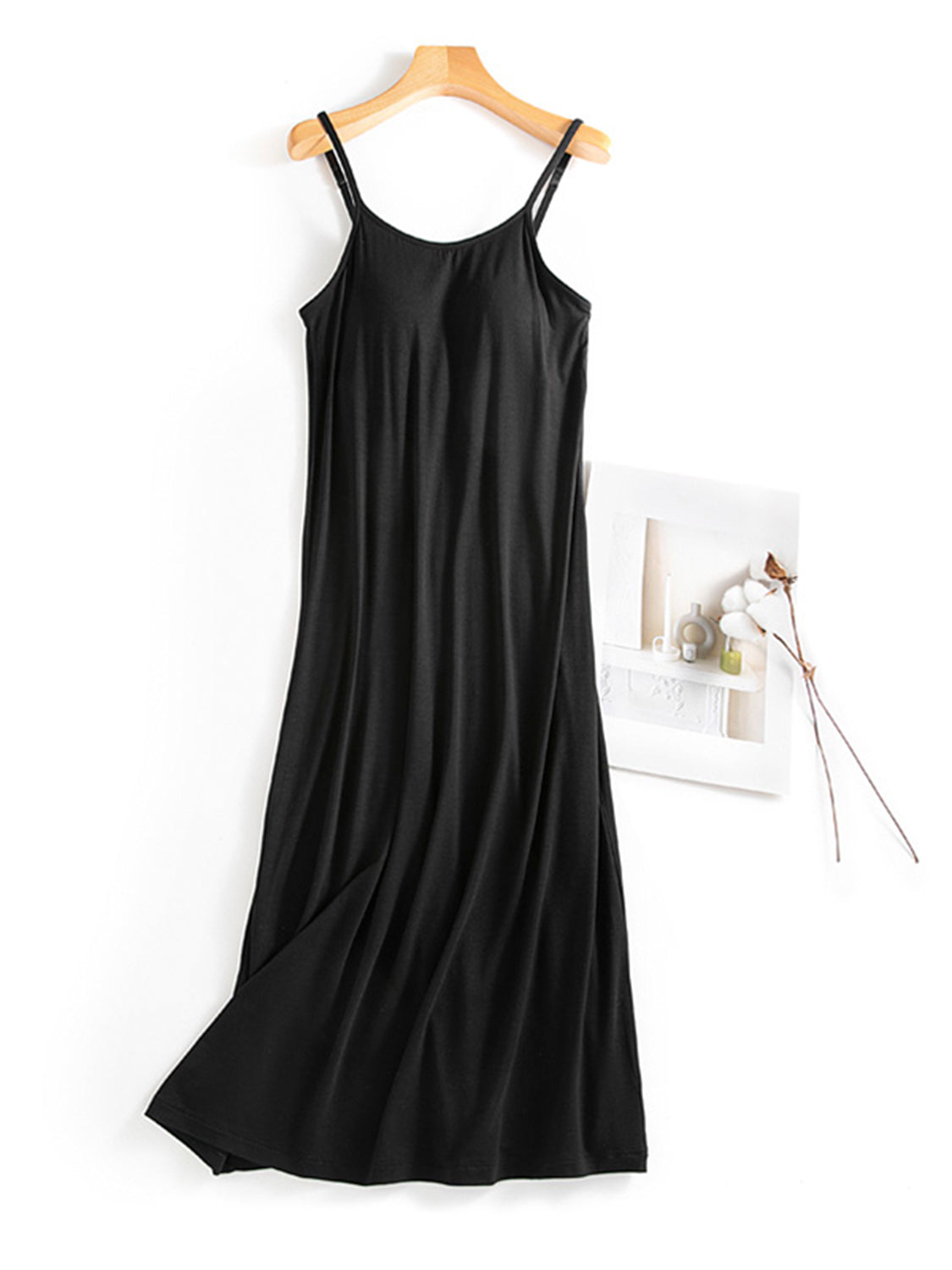 Scoop neck midi cami dress with bra - black / m