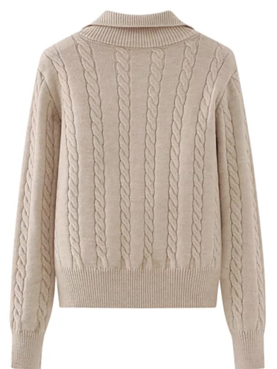 Cable-knit half zip long sleeve sweater