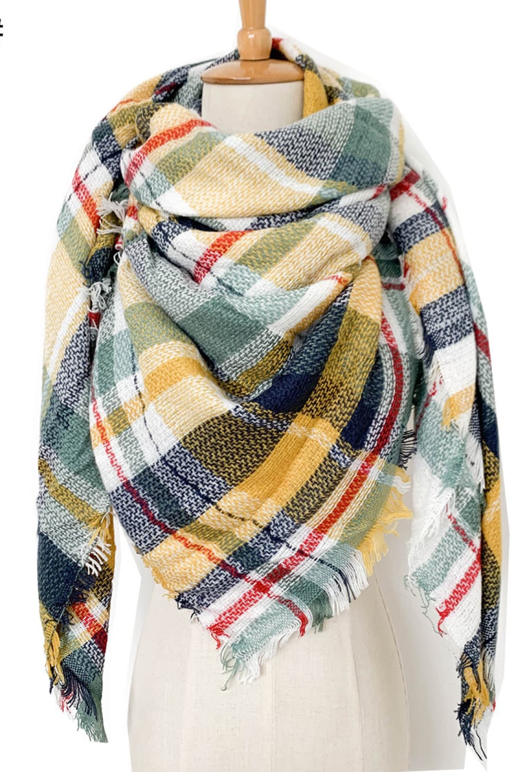 Plaid imitation cashmere scarf - butter yellow / one size