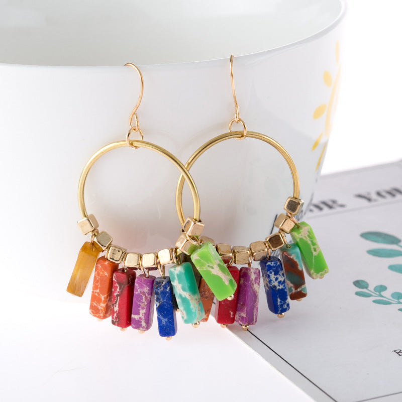 Multicolored stone dangle earrings - multicolor / one size