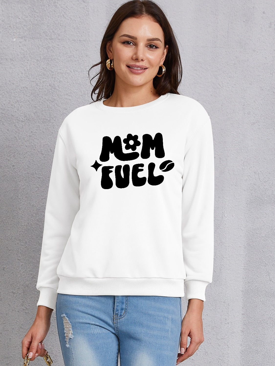 Letter graphic round neck sweatshirt - white / s