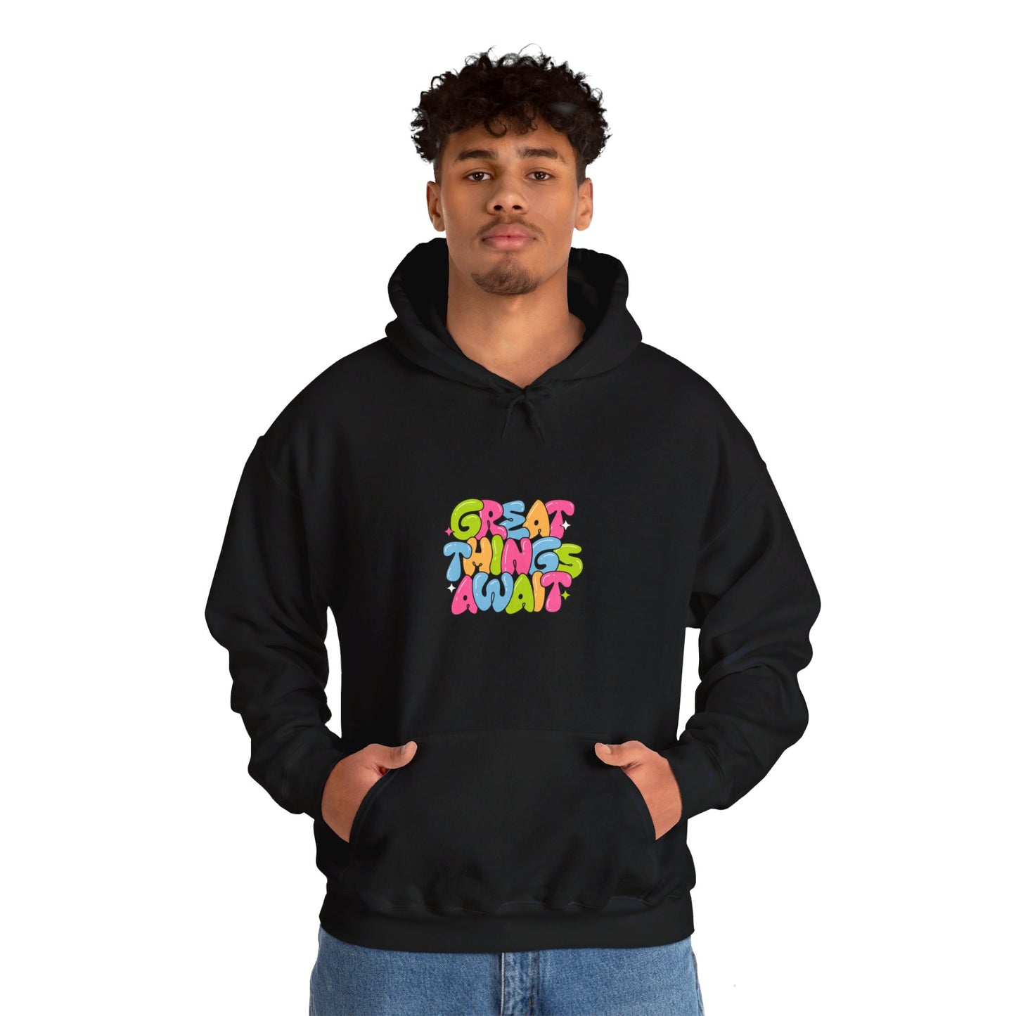 Kay chimba great things await unisex heavy blend™ hooded sweatshirt - black / s - hoodie