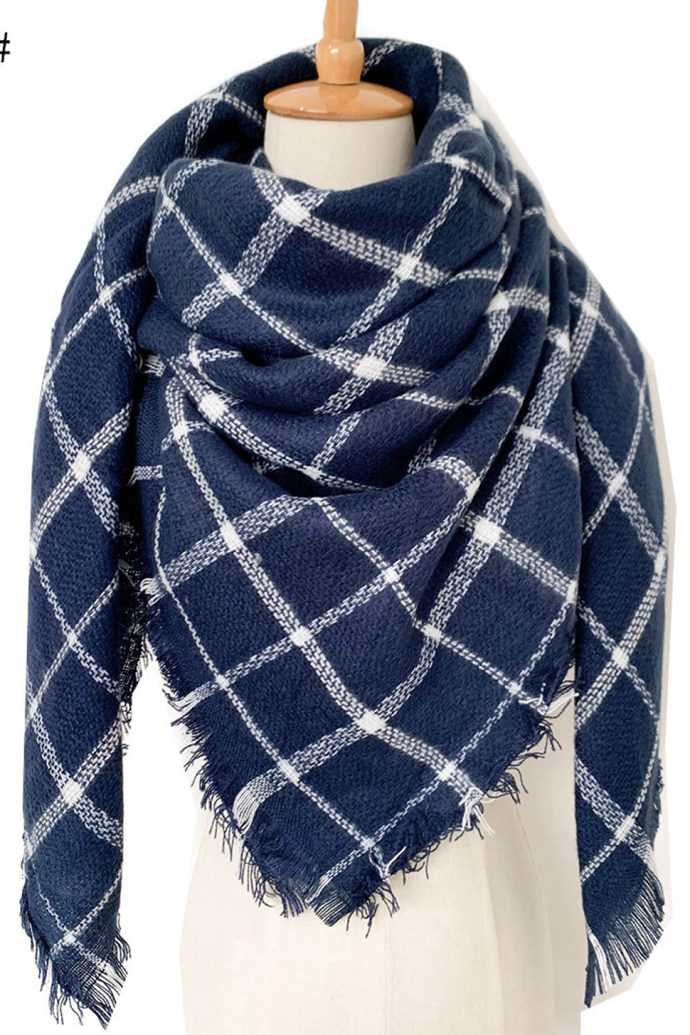 Plaid imitation cashmere scarf - peacock blue / one size