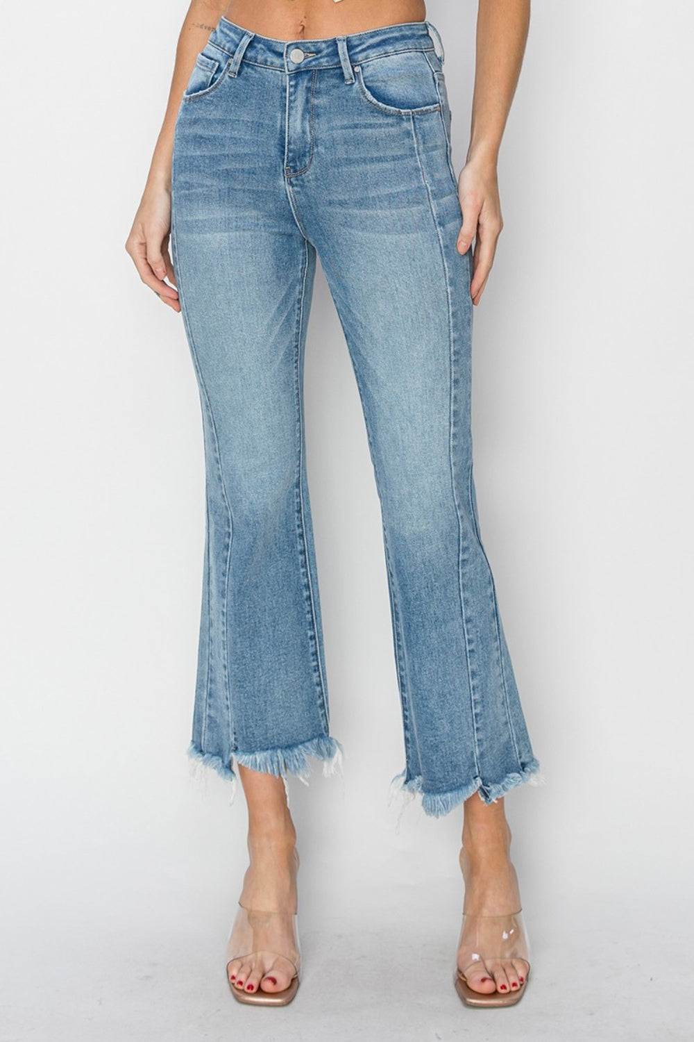 Risen full size high rise frayed hem flare jeans