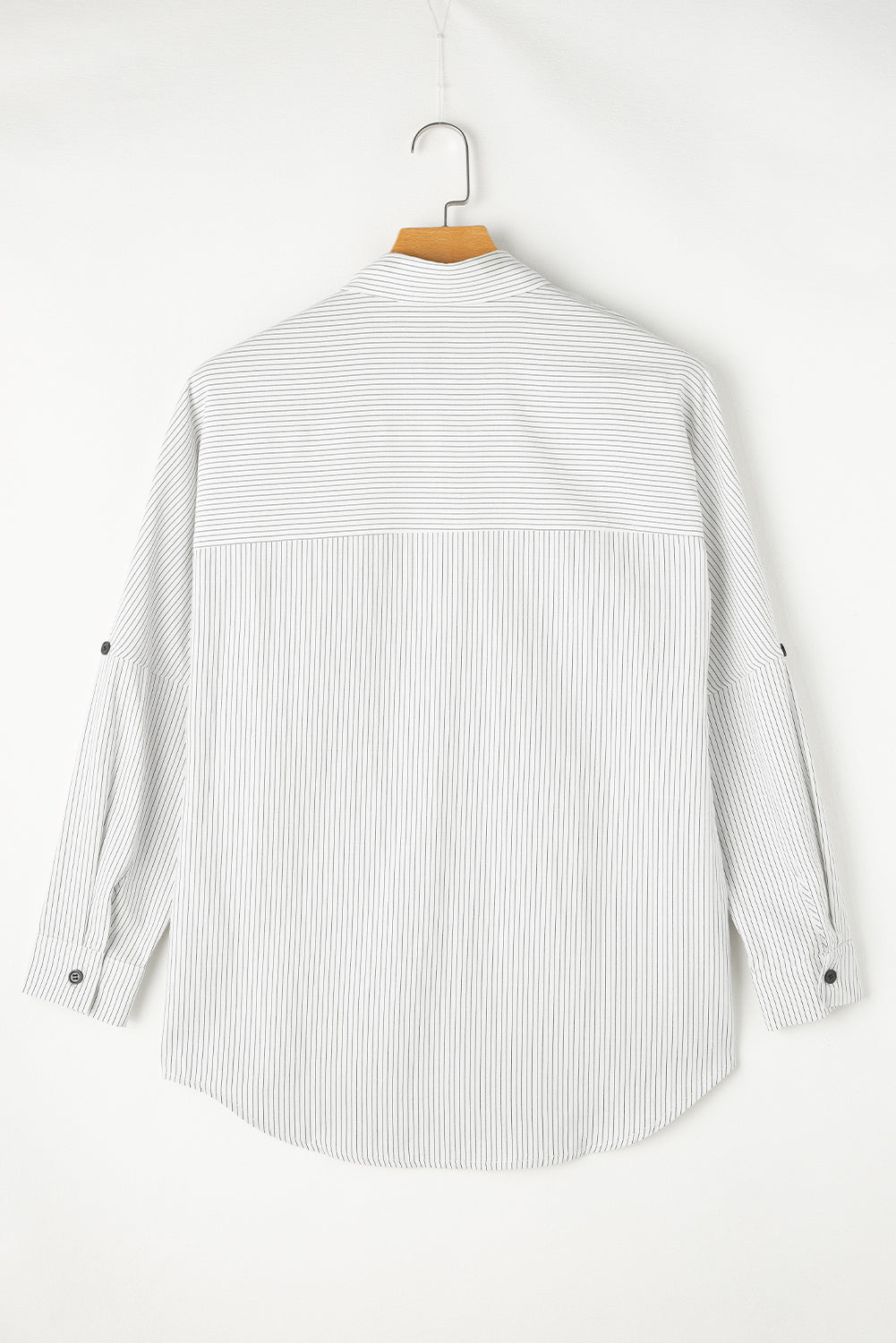 Pocketed striped collared neck long sleeve shirt