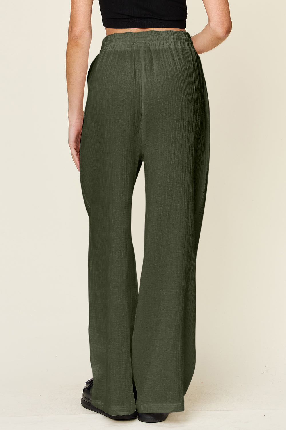 Double take full size texture drawstring wide leg pants