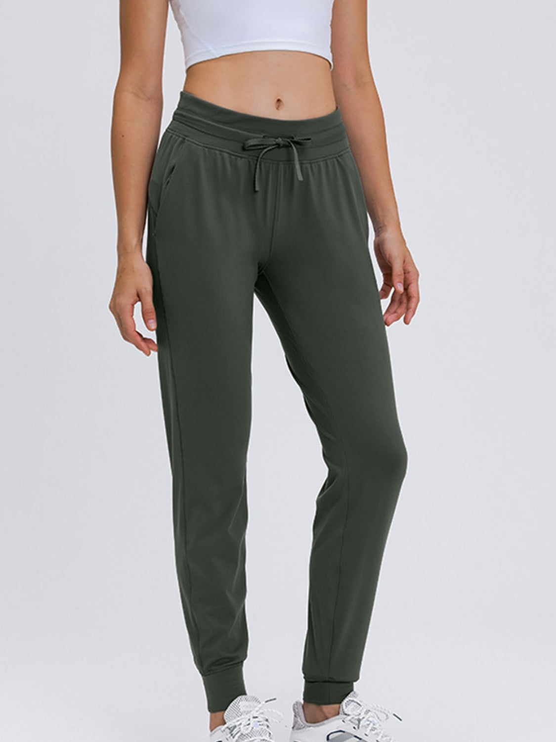 Double take tied joggers with pockets - army green / 4