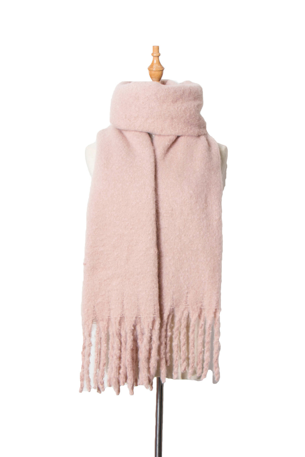 Fringe detail polyester scarf - dusty pink / one size