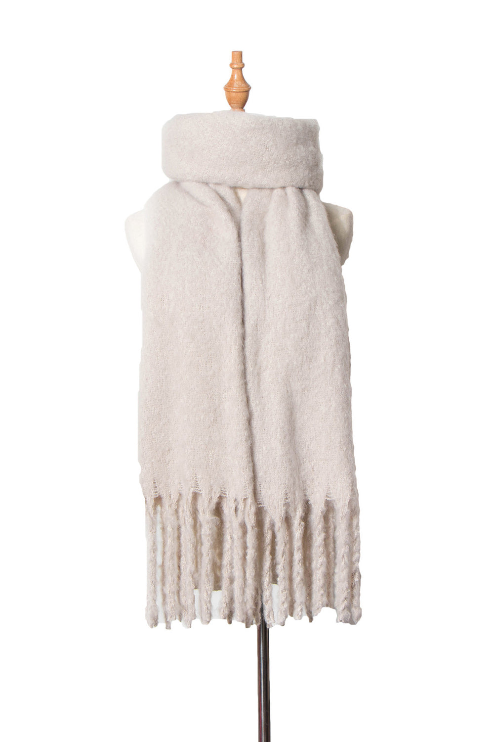 Fringe detail polyester scarf - beige / one size