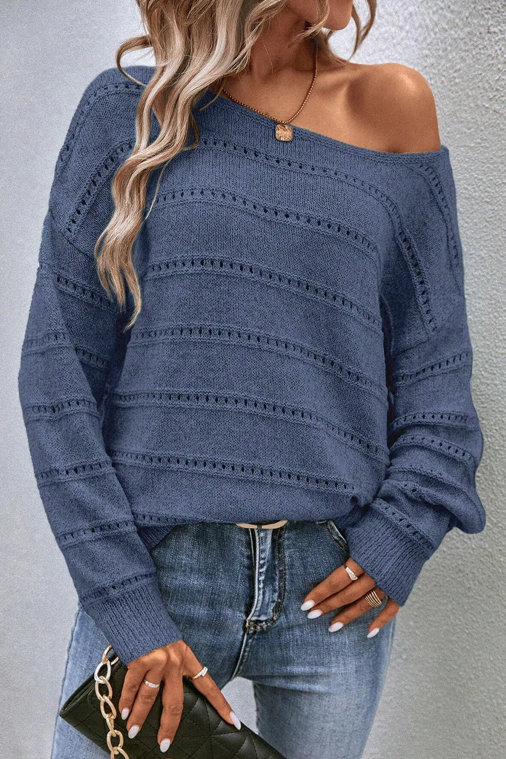 Boat neck dropped shoulder sweater - french blue / s