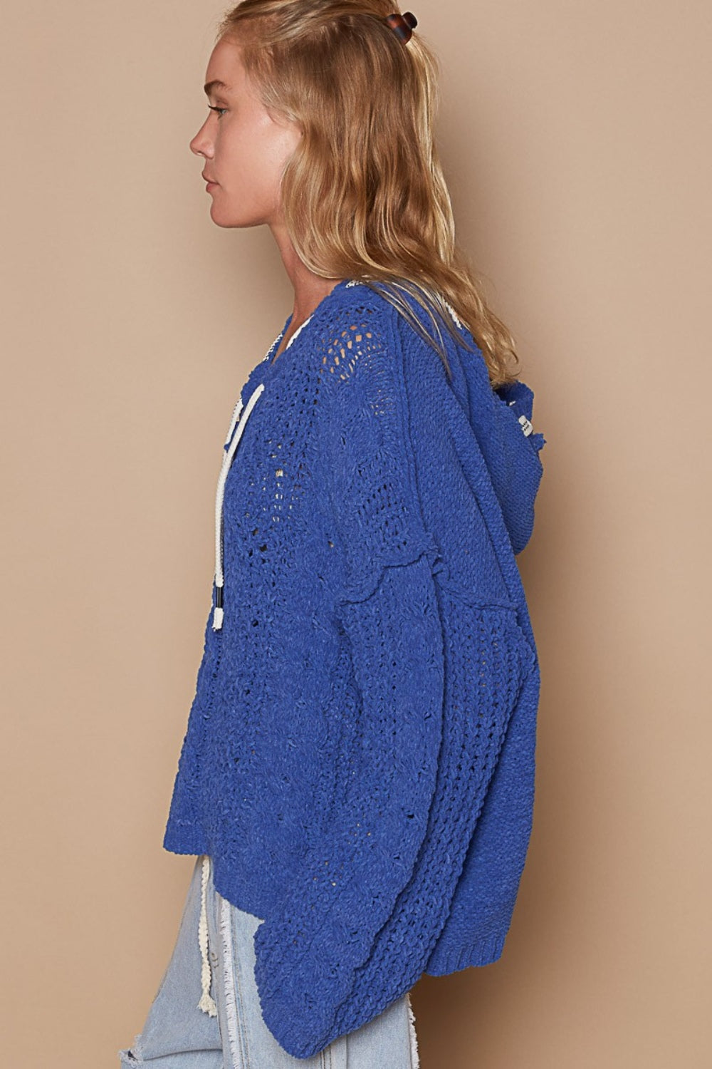 Pol cable knit hooded chenille sweater