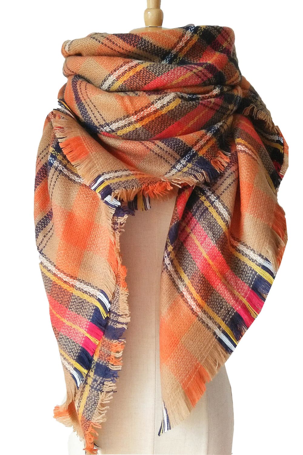 Plaid imitation cashmere scarf - orange / one size