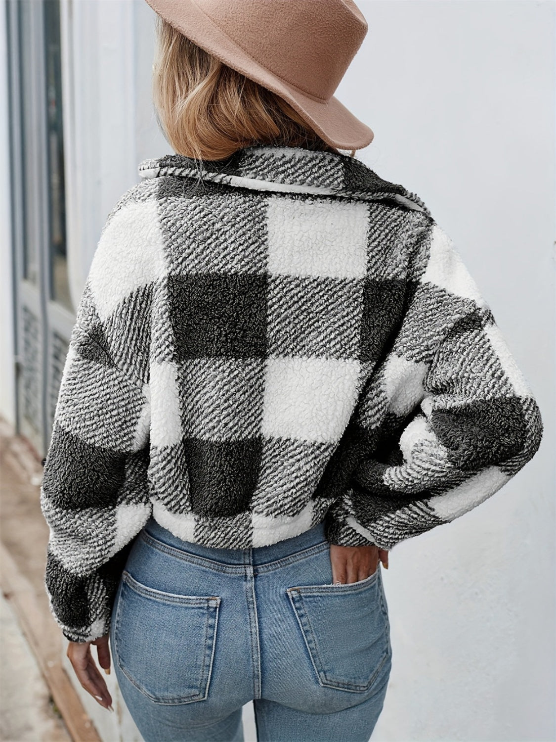 Plaid zip up long sleeve outerwear