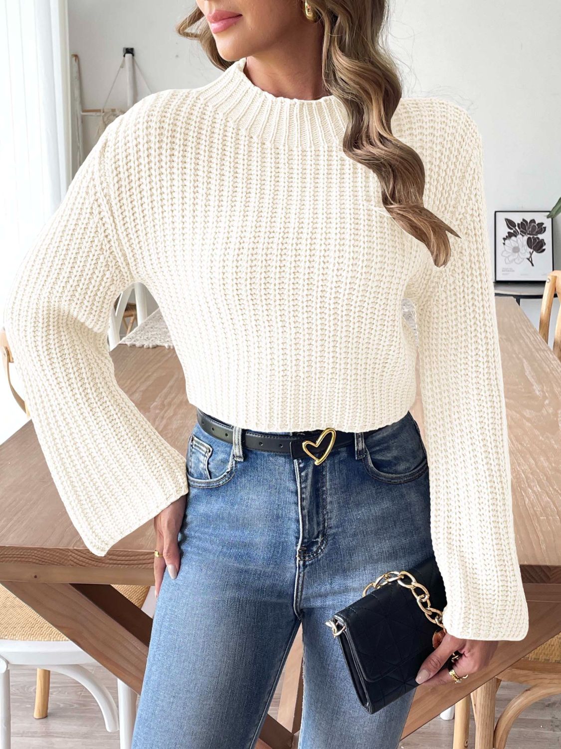 Mock neck long sleeve sweater