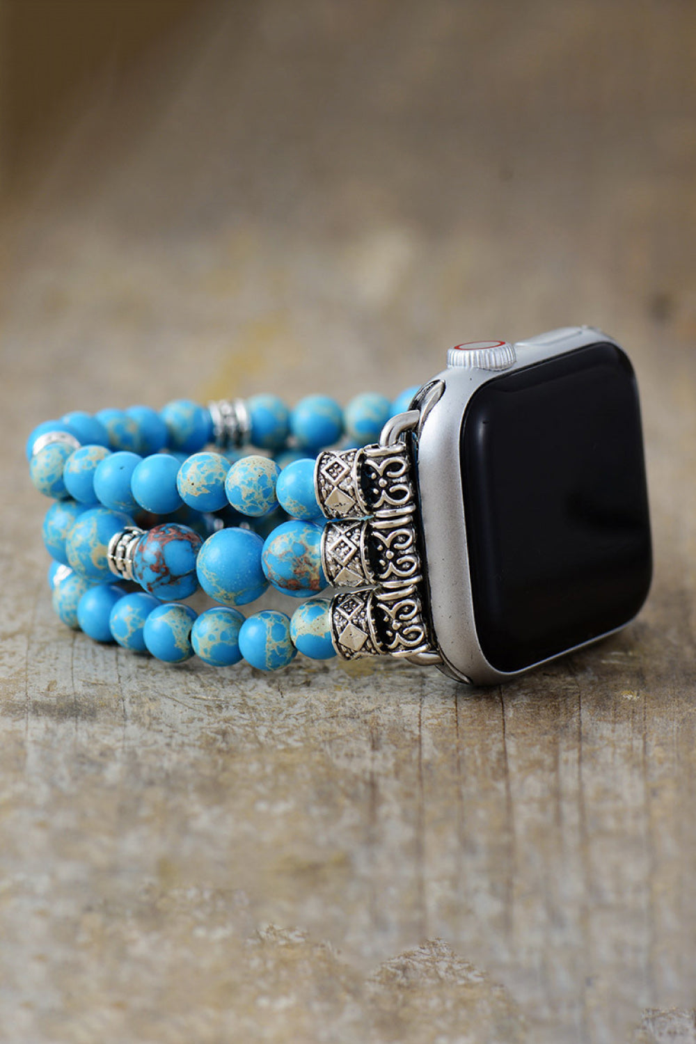 Synthetic imperial jasper beaded watchband bracelet - sky blue / s